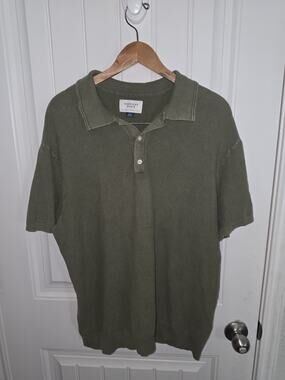 American Eagle Men’s Large Olive Green Knit Sweater Polo Short Sleeve Cotton